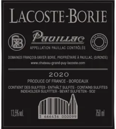 image du vin Lacoste Borie Pauillac 2020