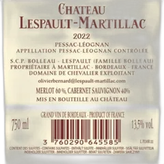 aperçu du vin Lespault-Martillac Rouge Pessac-Léognan 2022