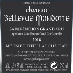 photos du vin Bellevue Mondotte Saint-Emilion Grand Cru Rouge 2018