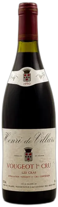 illustration du vin Henri de Villars Vougeot 1er Cru "les Cras" 1990