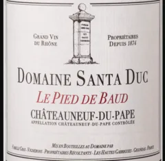 image du vin Châteauneuf du Pape 2021 le Pied de Baud Domaine Santa Duc