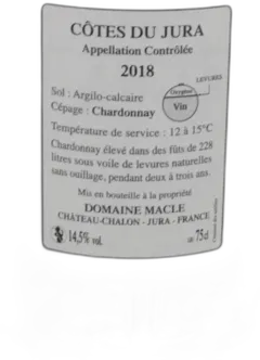 photo du vin Côte du Jura Sous Voile 2018 Domaine Macle