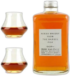 vue du vin Nikka From The Barrel et Ses 2 Verres de Dégustation