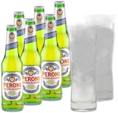 image du vin Pack 6 Bières Peroni Nastro Azzurro 2 Verres