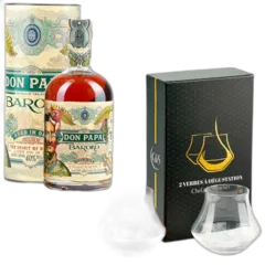 illustration du vin Don Papa Baroko et 2 Verres de Dégustation