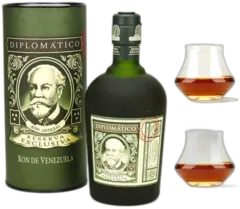 photo du vin Diplomatico Reserva Exclusiva du Venezuela et Ses 2 Verres