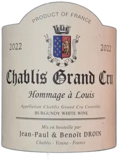 aperçu du vin Chablis Grand Cru 2022 Blanc Hommage à Louis Droin