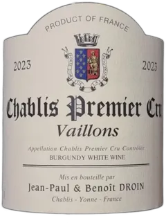 vue du vin Chablis 1er Cru 2023 Blanc Vaillons Droin