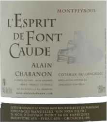 photo du vin l’Esprit de Font Caude 2019 Domaine Alain Chabanon