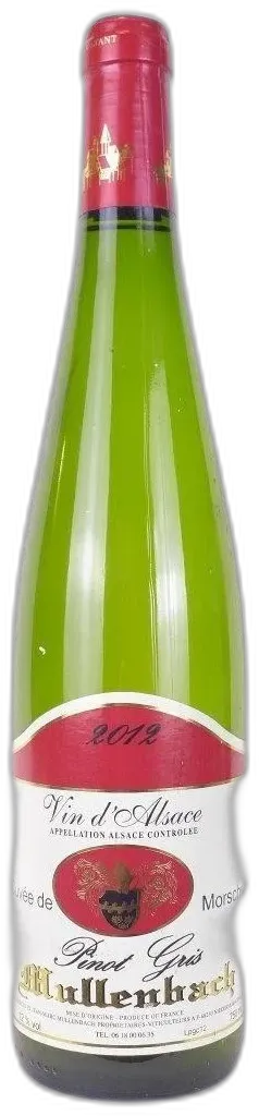 photo du vin 2012 Pinot Gris Mullenbach Cuvée de Morschwihr Une de Vin) Blanc Alsace
