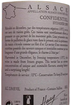 photo du vin Sylvaner Domaine Jean Marie Haag Confidentiel Vin de Glace Recolte de Decembre