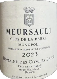 photo du vin Meursault "Clos de la Barre" 2023 Comtes Lafon Blanc