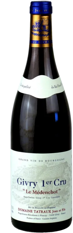 aperçu du vin Aoc Givry 1er Cru le Médenchot Domaine Tatraux Jean et Fils
