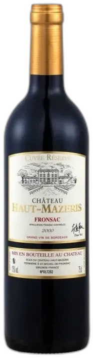 photo du vin Château Haut-Mazeris 2000 Fronsac Vin Rouge de Bordeaux
