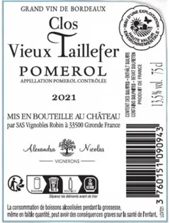 photo du vin Clos Vieux Taillefer Pomerol