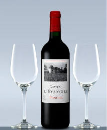 photo Vin Bordeaux Pomerol Château l'Evangile 2008 et 2 Verres de Dégustation