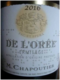 photo Hermitage Blanc de l'Orée Chapoutier 2016