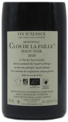 illustration du vin Alsace Aoc Pinot Noir Clos de la Faille Albert Mann