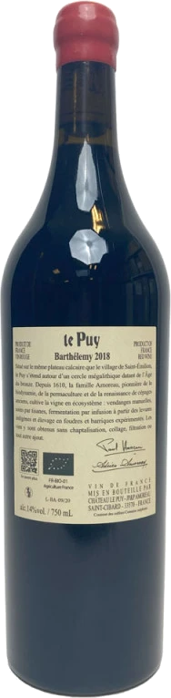 photo Francs-Côtes-de-Bordeaux Barthelémy 2018 Château le Puy