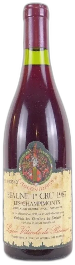 capture du vin 1987 Beaune Lycée Viticole Premier Cru les Champimons Tastevinage Rouge Bourgogne