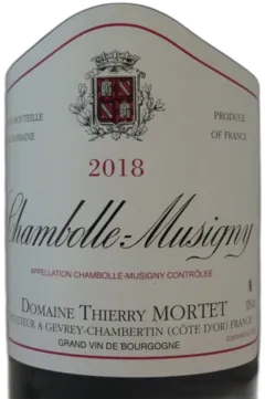 image du vin Domaine Thierry Mortet Chambolle Musigny 2018 Bourgogne France