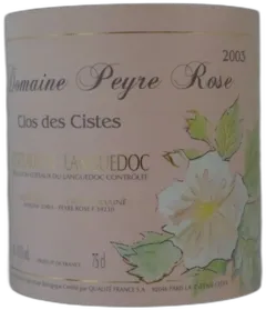 image du vin Domaine Peyre Rose Clos des Cistes 2003 Languedoc Roussillon France