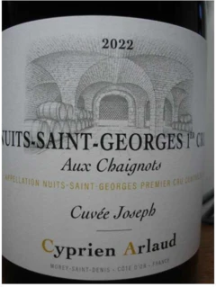 photo Nuits Saint Georges 1er Cru Aux Chaignots Cuvee Joseph Cyprien Arlaud 2022