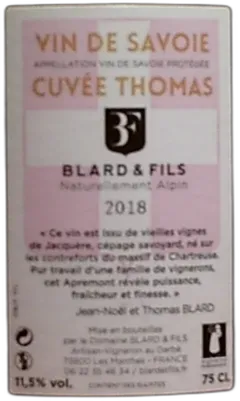 image du vin Apremont Blard Cuvee Thomas