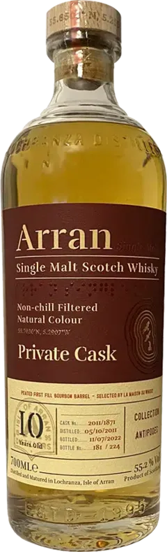 photo du vin Arran 10 Ans 2011 Peated First-Fill Bourbon Barrel Single Cask Antipodes