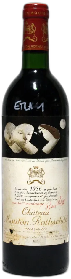 photo Mouton Rothschild 1986 Etiquette Très Légèrement Abimée