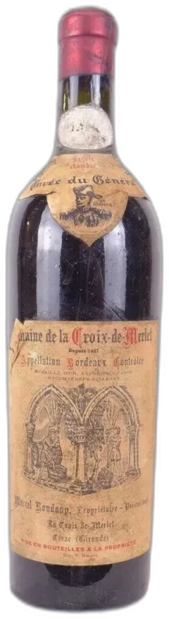 photo du vin 1930 à 1950 Bordeaux Domaine de la Croix-de-Merlet Cuvée du Général Année Illisible Soufflée) Rouge Bordeaux