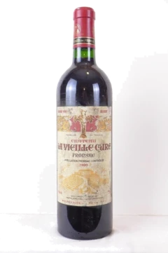 photo 1999 Fronsac Château la Vieille Cure Étiquette et Contre-Étiquette Usées) Rouge Bordeaux