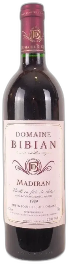 photo 1989 Madiran Domaine Bibian Fût de Chêne Rouge Sud-Ouest