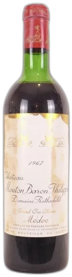 photo 1967 Pauillac Château Mouton Baron Domaine Rothschild Grand Cru Classé Étiquette Tâchée b1 Rouge Bordeaux