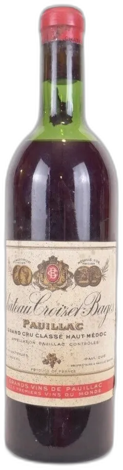 photo 1963 Pauillac Château Croizet-Bages Grand Cru Classé Année Lisible Sur Bouchon Rouge Bordeaux