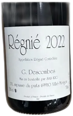 image du vin Domaine Descombes Régnié Vieilles Vignes