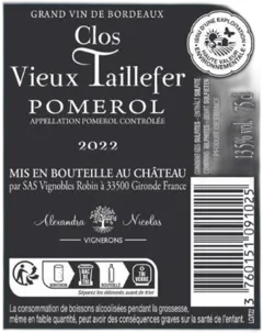 photos du vin Clos Vieux Taillefer Pomerol 2022