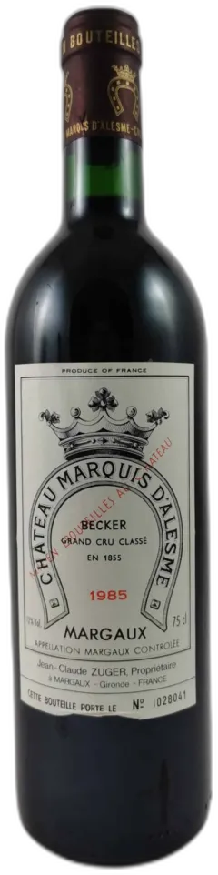 vue du vin Château Marquis d’Alesme Becker 1985